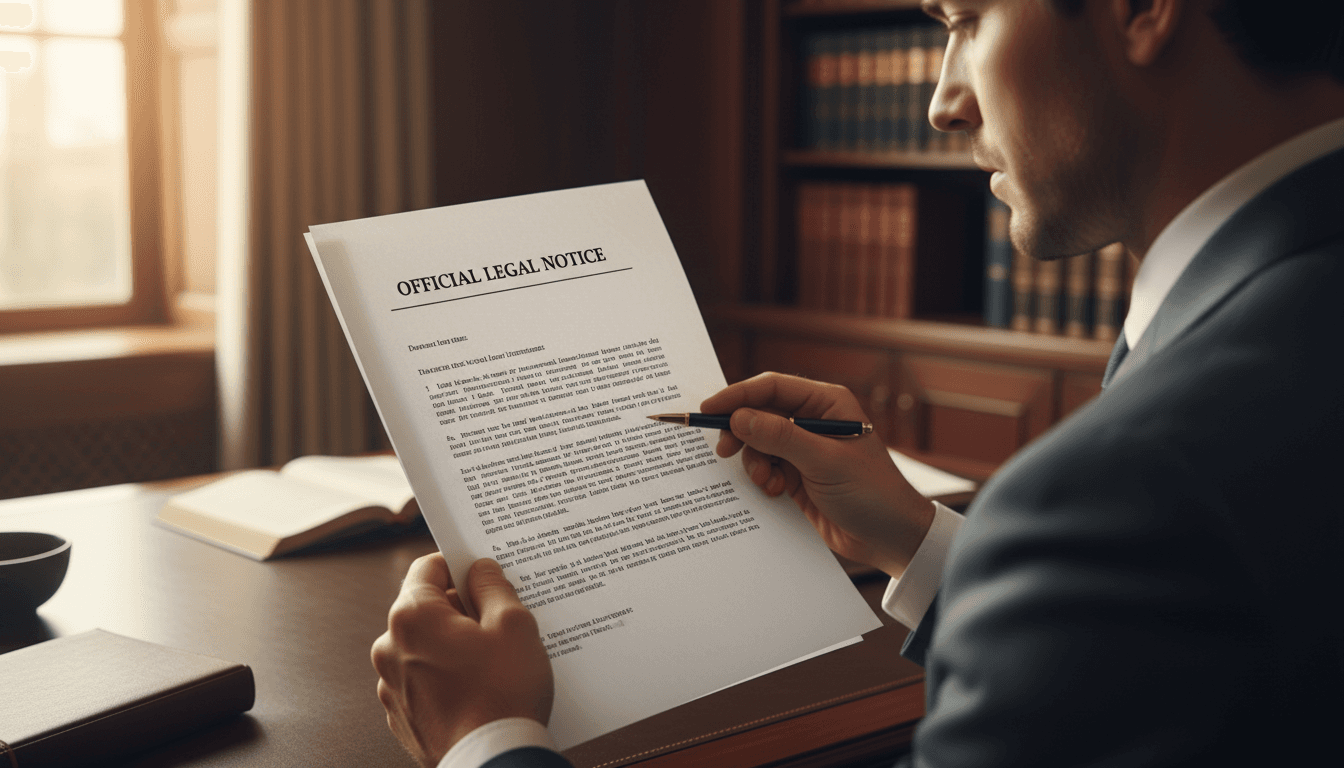 close up of formal legal letter on a desk