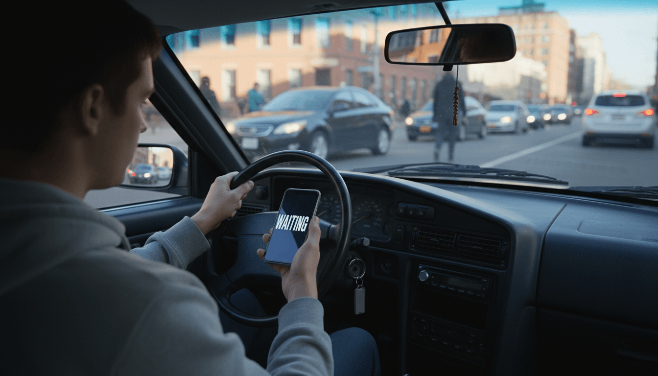 person using a mobile phone in a car