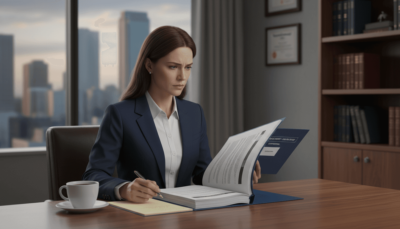 person reading a police report in an office